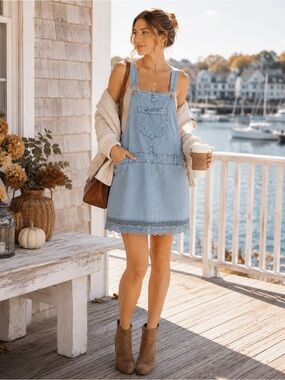 Vintage Blanco Light Wash Denim Pinafore Dress
